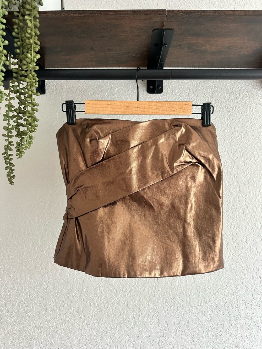 Zara Metallic Bronze Strapless Ruched Top Medium NWT - Picture 2 of 6